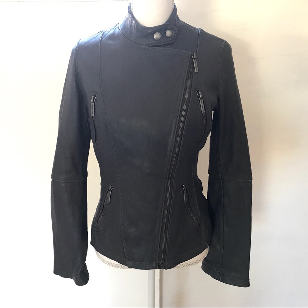 EUC Michael Kors Soft Gray Leather Moto Jacket-M